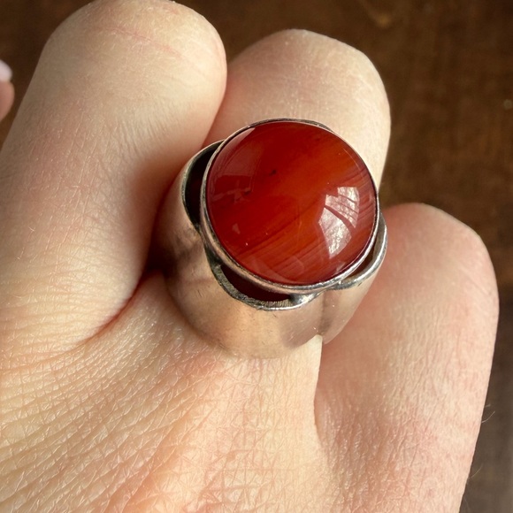 Vintage Israel 925 Sterling Silver Carnelian Ring | Chunky Brutalist Modernist - Picture 2 of 15